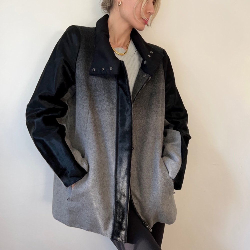 Helmut Lang Ombré Wool and Calf Hair Coat Large